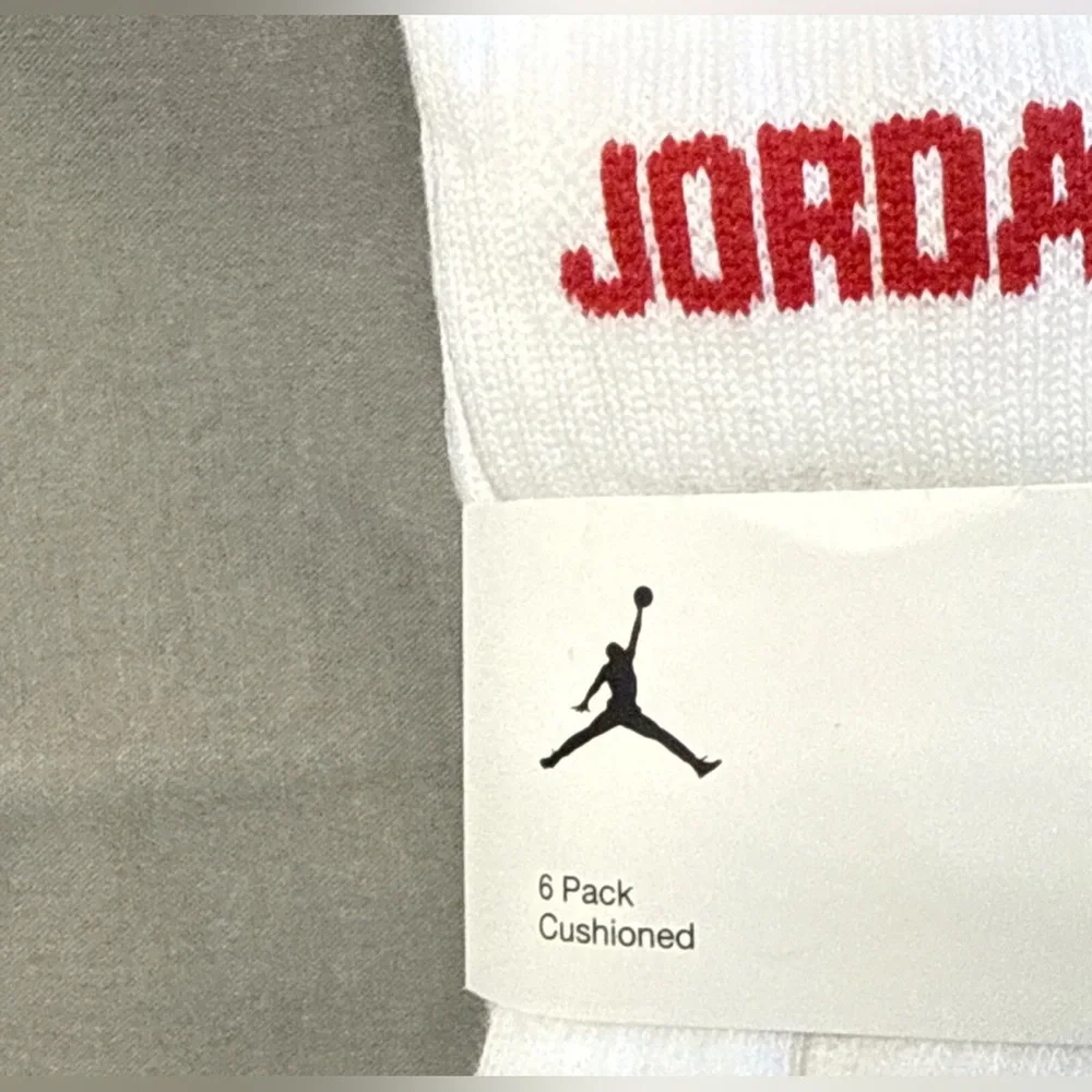 Nike Air Jordan Basketball Cushioned Crew Socks 6-Pack white adult size S M L XL